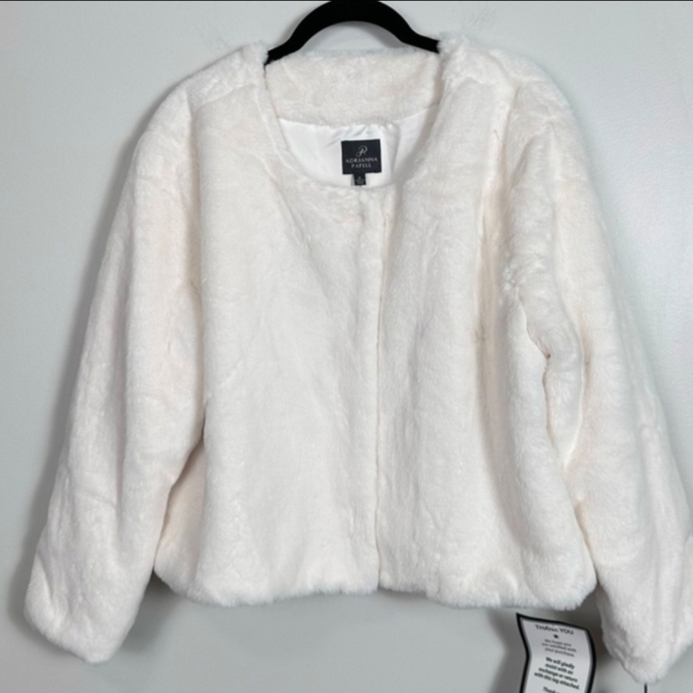 Adrianna Papell Ivory 3/4 Sleeve Fur Jacket
